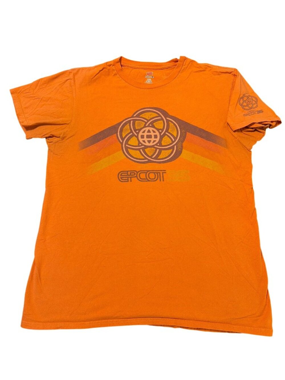 Disney Epcot 35 Anniversary Orange Graphic T Shirt Hanes Nano-T Cotton Sz L